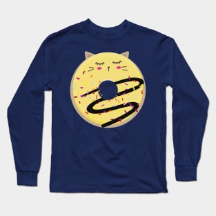 Sleeping Yellow Blushing Cat donut Long Sleeve T-Shirt